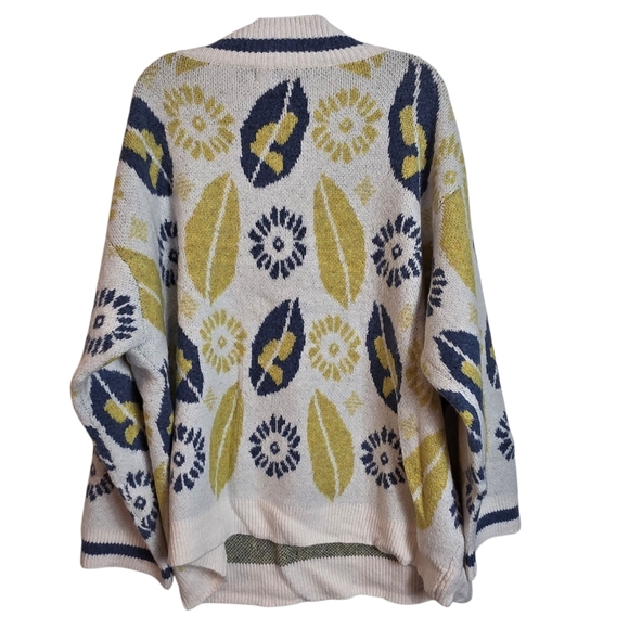 POL V-Neck Oversized Sweater Large Abstract Floral Cream Jacquard NEW - Picture 4 of 14